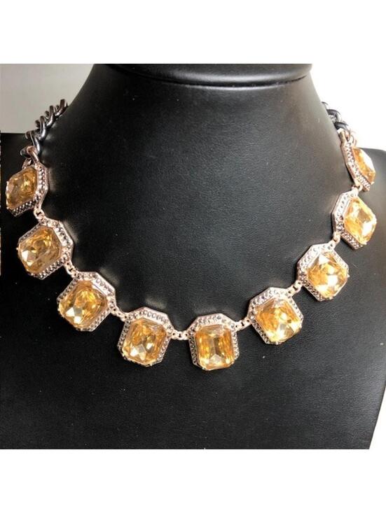 Jewelry - B0184 Simply Vera Wang Champange Rhinestone Statement Necklace 2-tone 16-20"